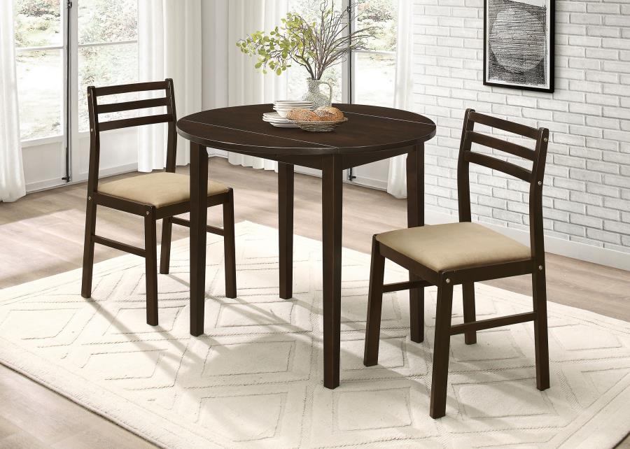 Coaster Fine Furniture Bucknell - 3 Piece Round Drop Leaf Dining Table Set | Meri Furniture