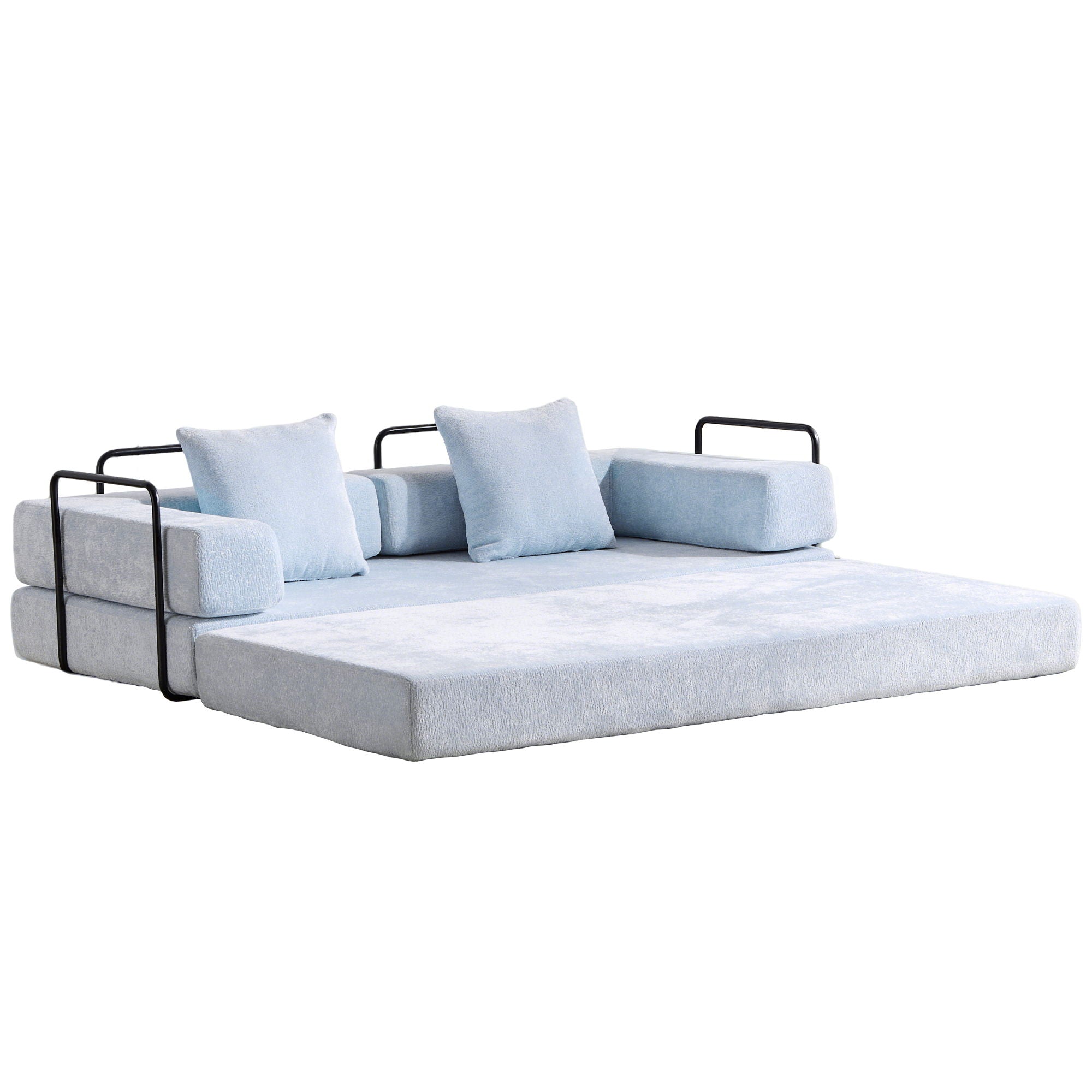 Convertible Floor Sofa Bed With Pillow Back Support Armrest