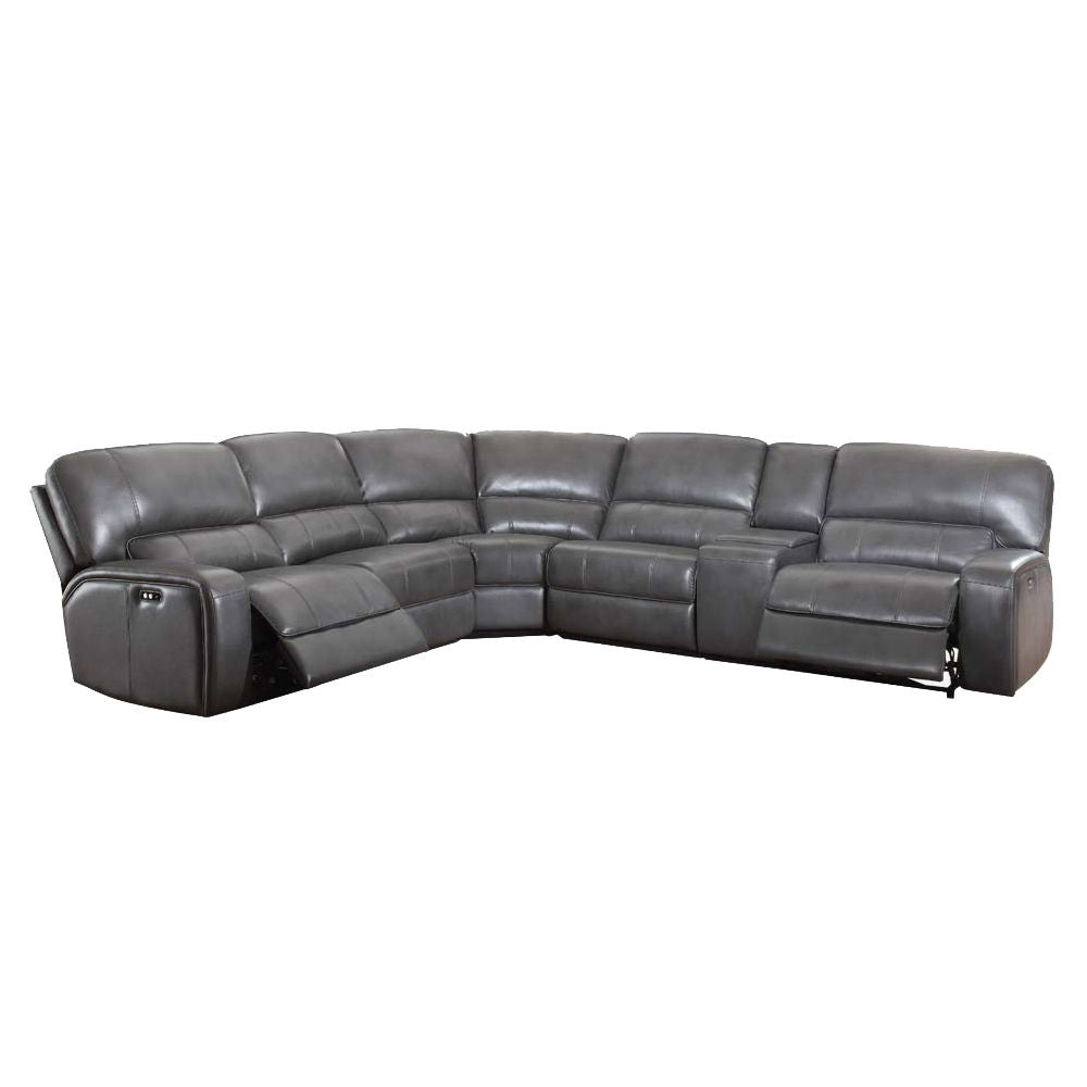 ACME Saul - Sectional Sofa - Gray Leather-Aire | Meri Furniture