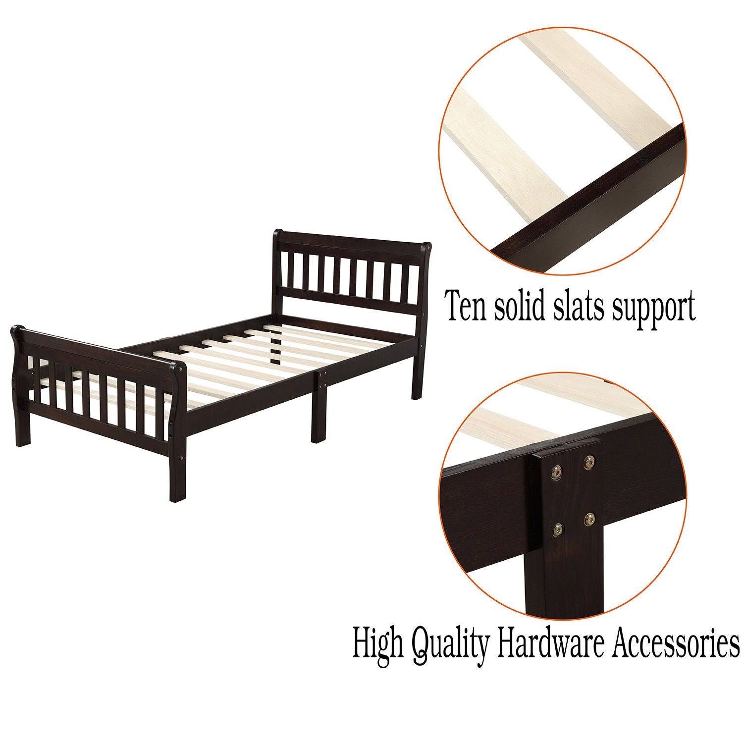 Platform Bed, Mattress Foundation Sleigh Bed With Headboard, Footboard, Slat Support
