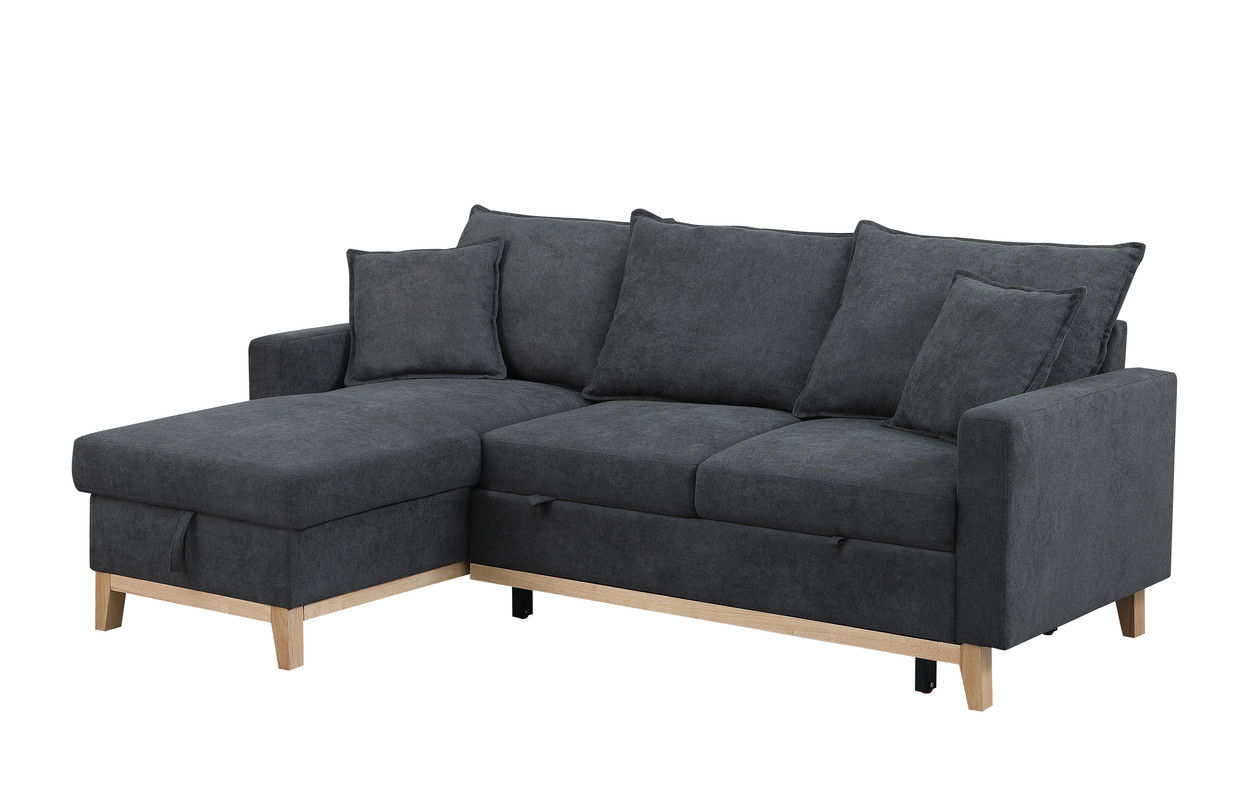 Colton 84.25"W Dark Gray Woven Reversible Sleeper Sectional Sofa with Storage Chaise