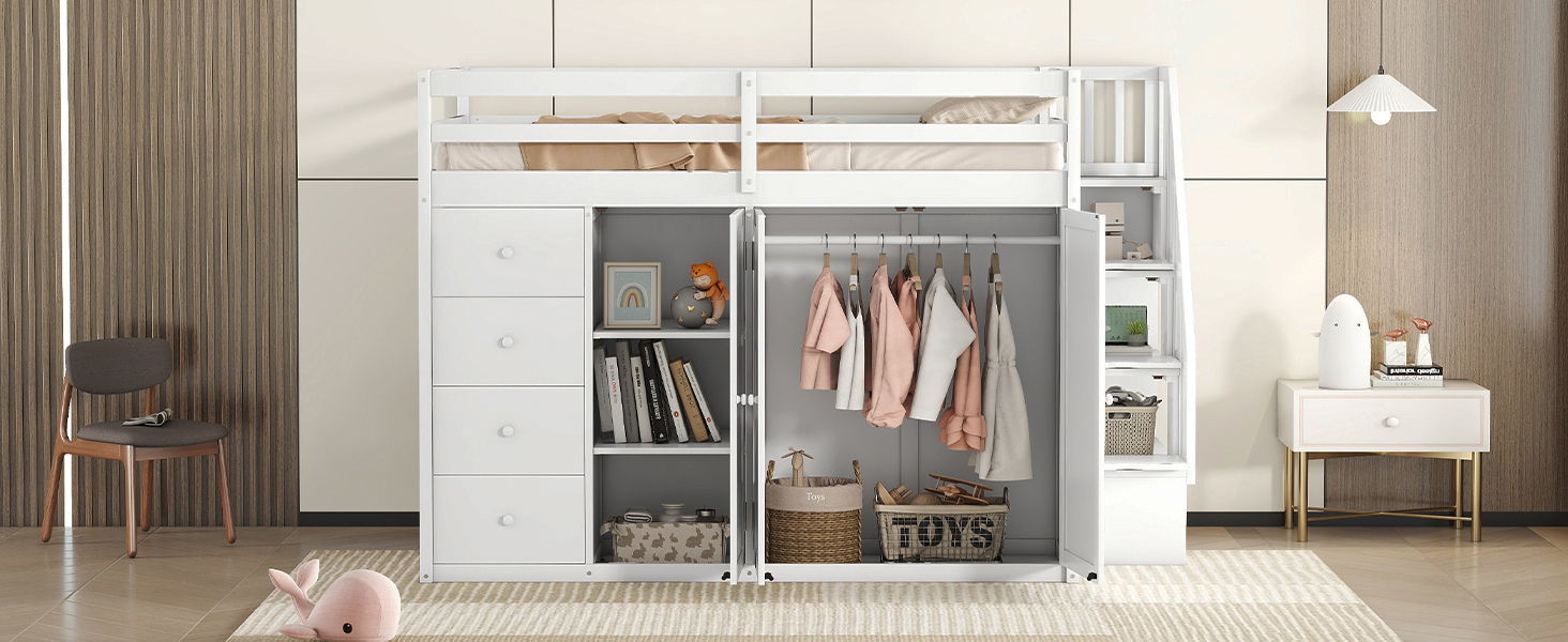 Loft Bed With Built In Wardrobes, Cabinets And Drawers