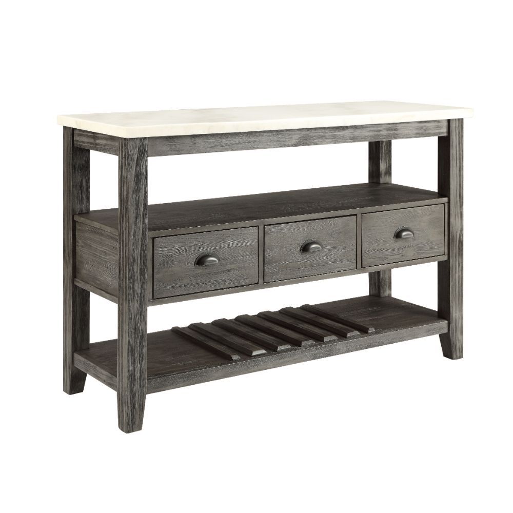 ACME Merel - Server - White Marble & Gray Oak | Meri Furniture