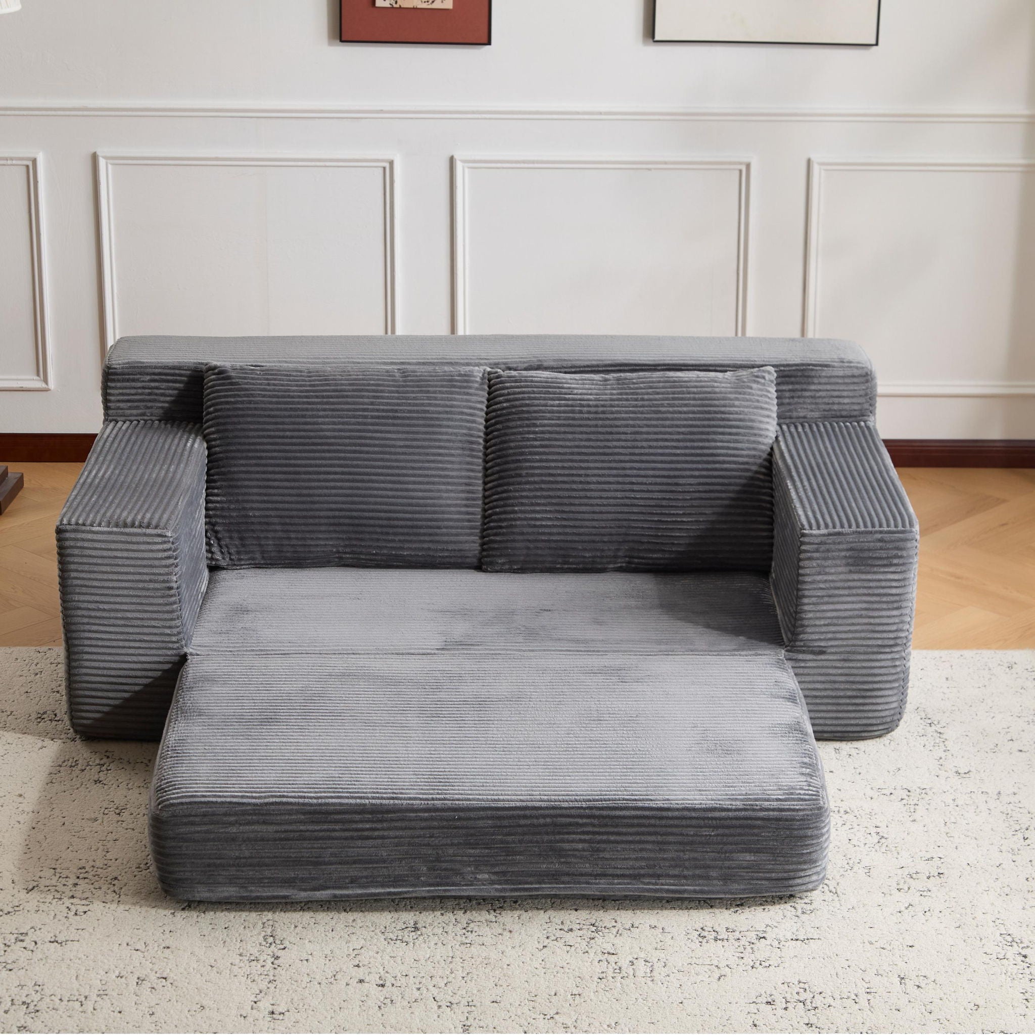Loveseat Sofa, Comfortable Deep Seat Sofa Bed, Modern Small Corduroy Couch For Living Room Bedroom,Reversible Cushion With Pillows,No Assembly Required,Dark Gray
