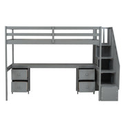 Loft Bed Frame With Built In Desk And Double Storage Drawers