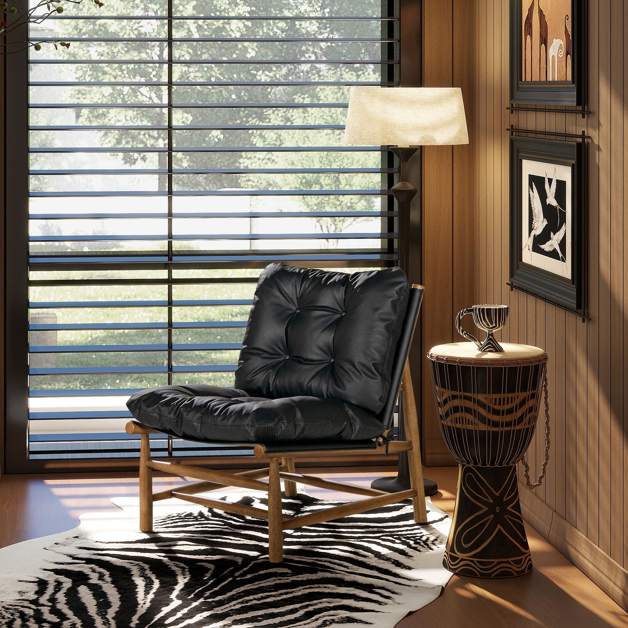 Oxford Leather Mid-Century Modern Accent Chair - Noir Black