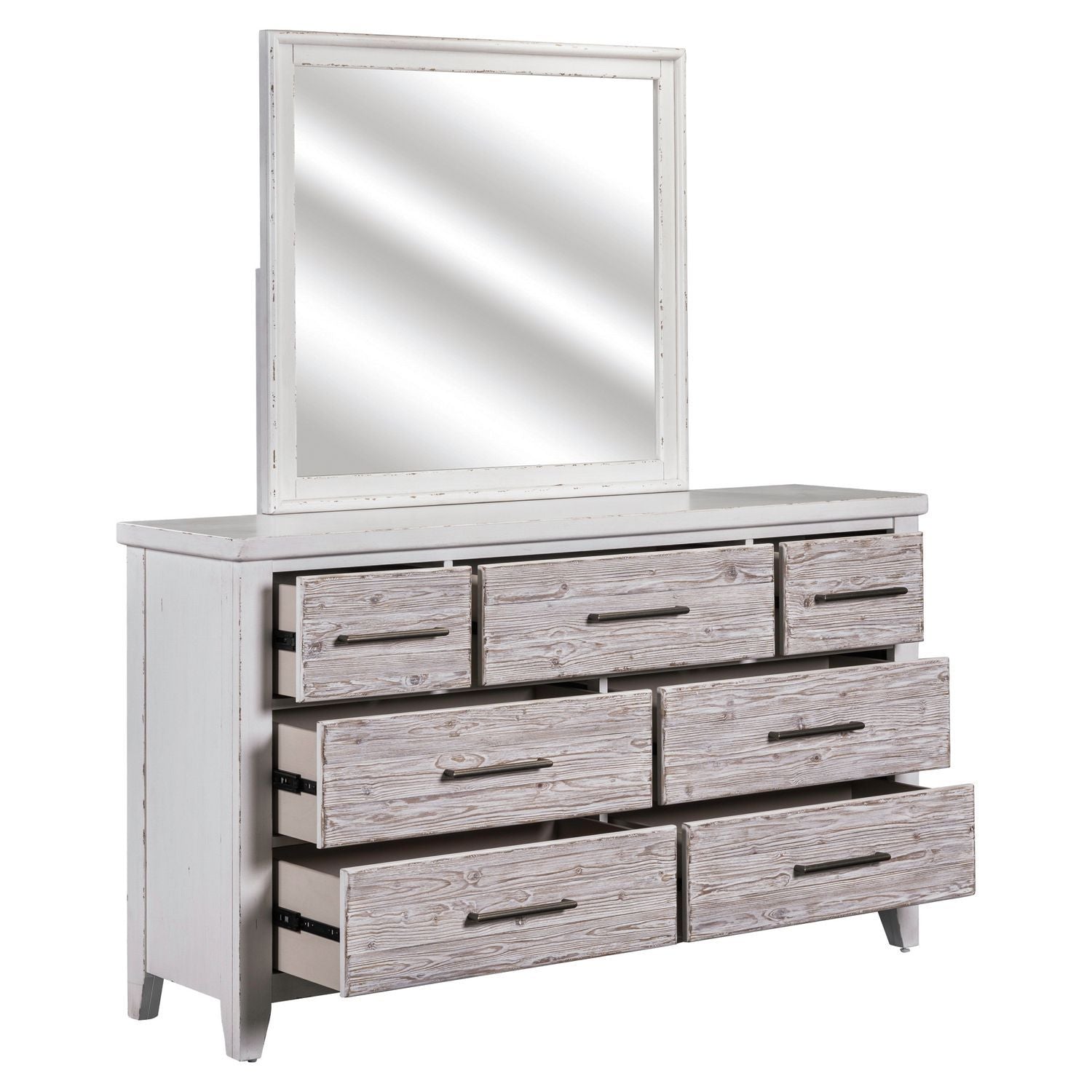 Backroads - Dresser & Mirror - Weathered White