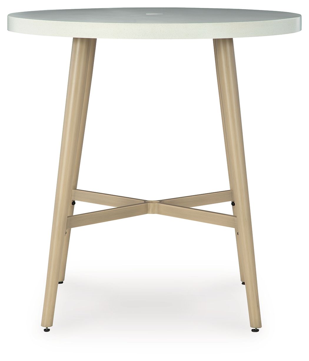 Signature Design by Ashley® Seton Creek - Beige - Round Bar Table With Umbrella Option | Meri Furniture