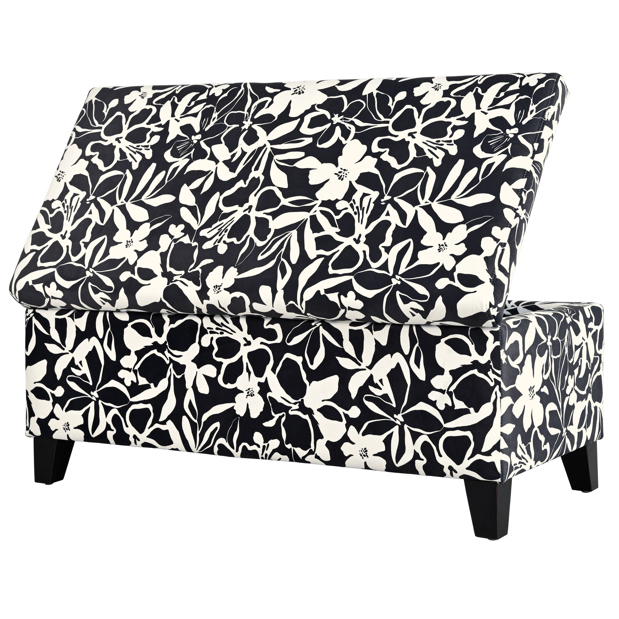 Luxury Storage Ottoman With Floral Patterned Fabric, Soft-Close Hinges, Multi Functional
