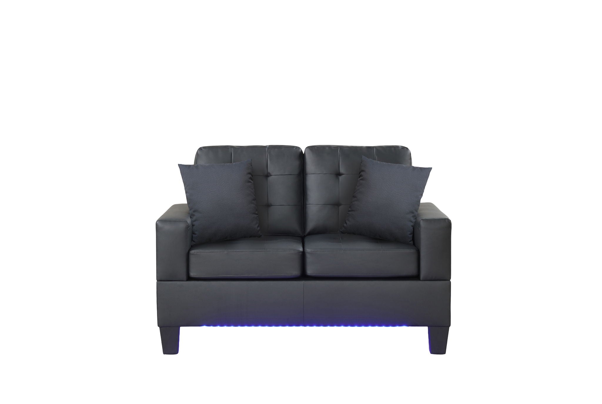 Genesis 55.5"W Black PVC Fabric Loveseat with LED Lights, USB Charger, Tufted Cushions