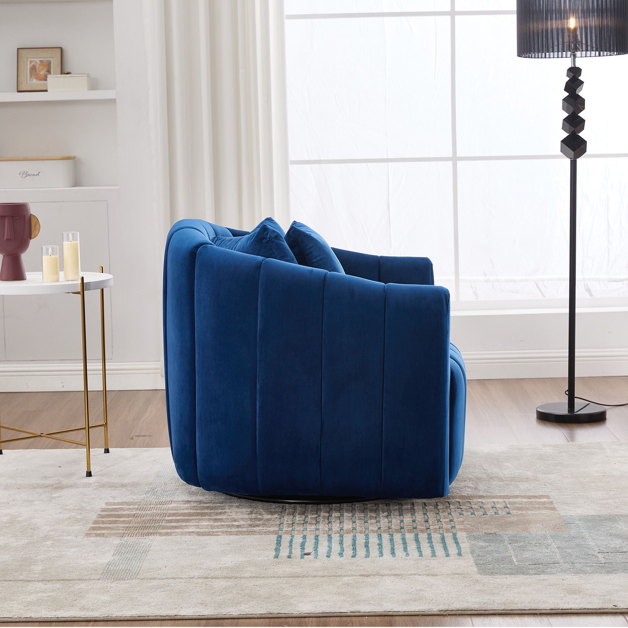 Upholstered Oversized 360° Swivel Accent Barrel Chair And Half Cozy Sofa With 3 Pillows