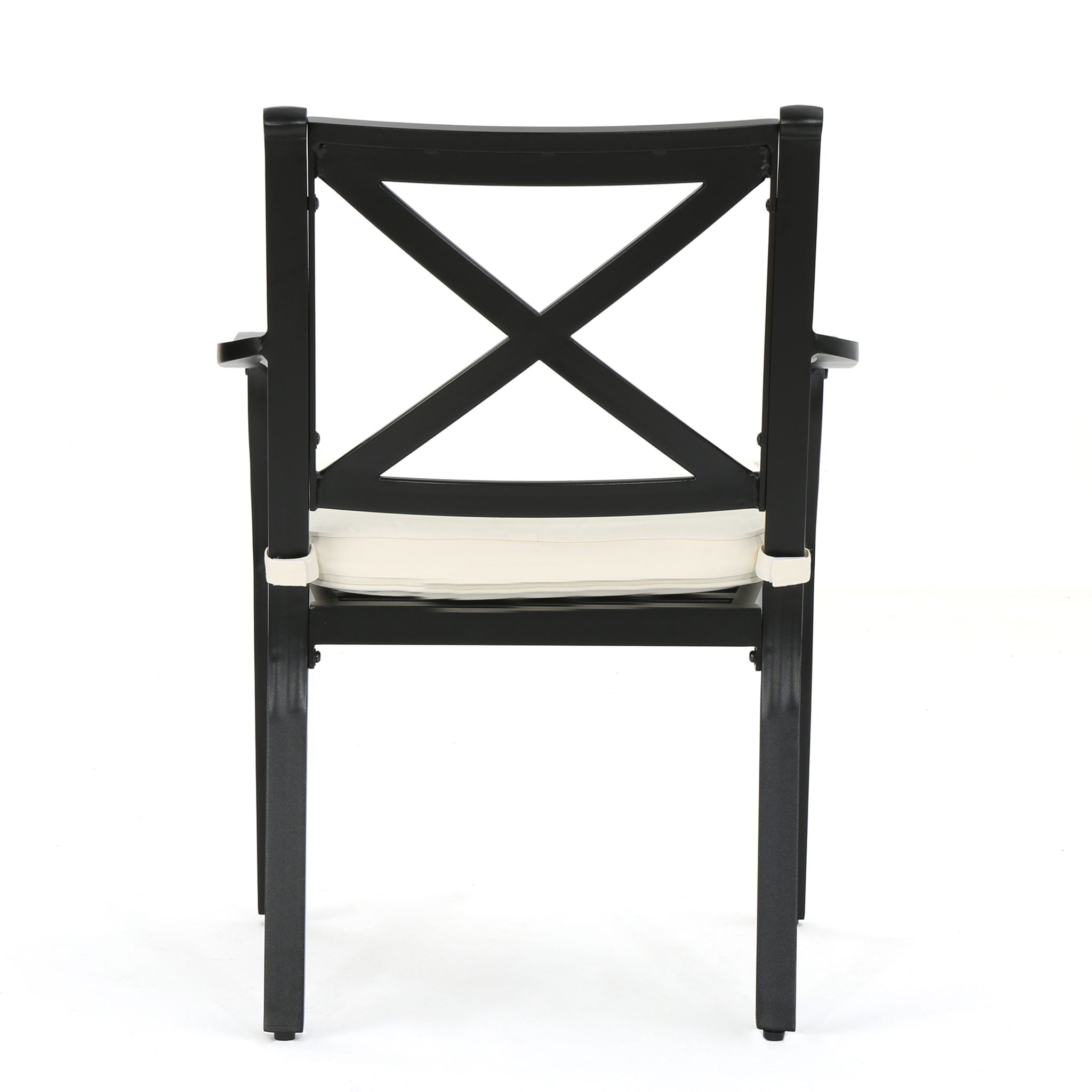 Outdoor Dining Chair Set With Water Resistant Cushions - Black / Ivory