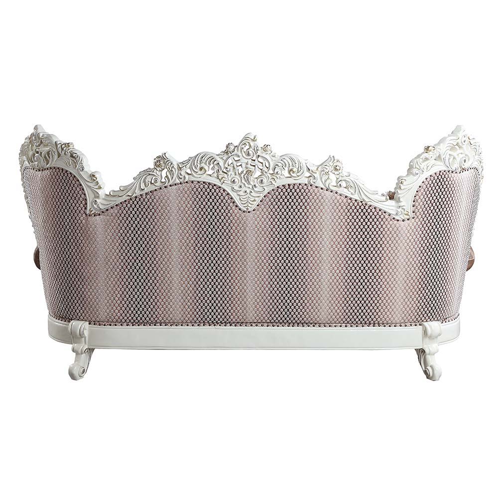 ACME Vanaheim - Sofa - Fabric & Antique White Finish | Meri Furniture