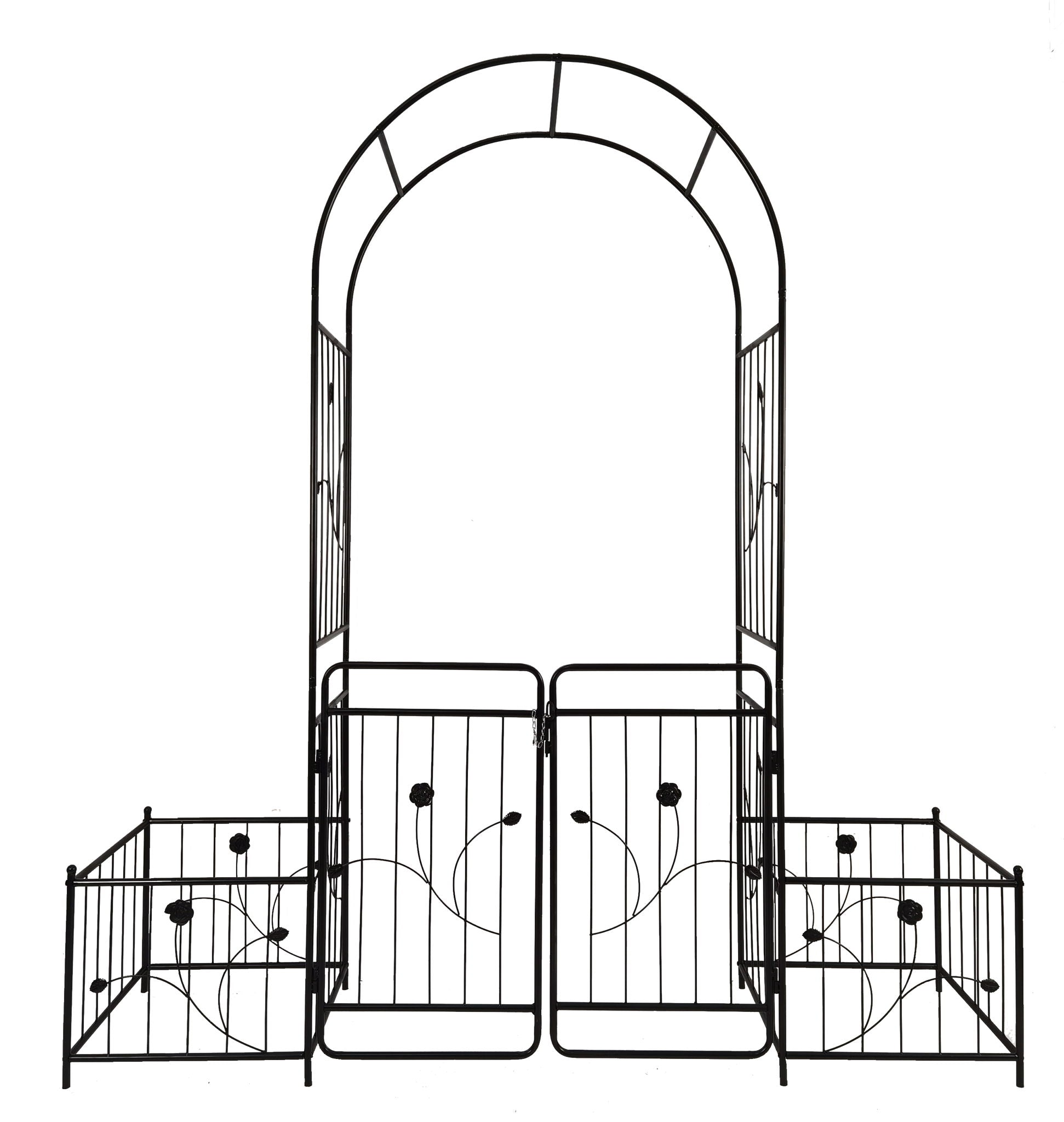 Metal Garden Arch With Gate Wide High Climbing Plants Support Rose Arch Outdoor - Black