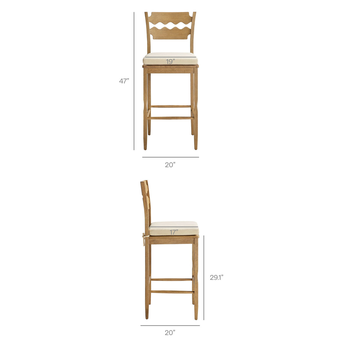 Jax Oak Wood Bar Stool With Wavy Razor Back and Cushion by Modway