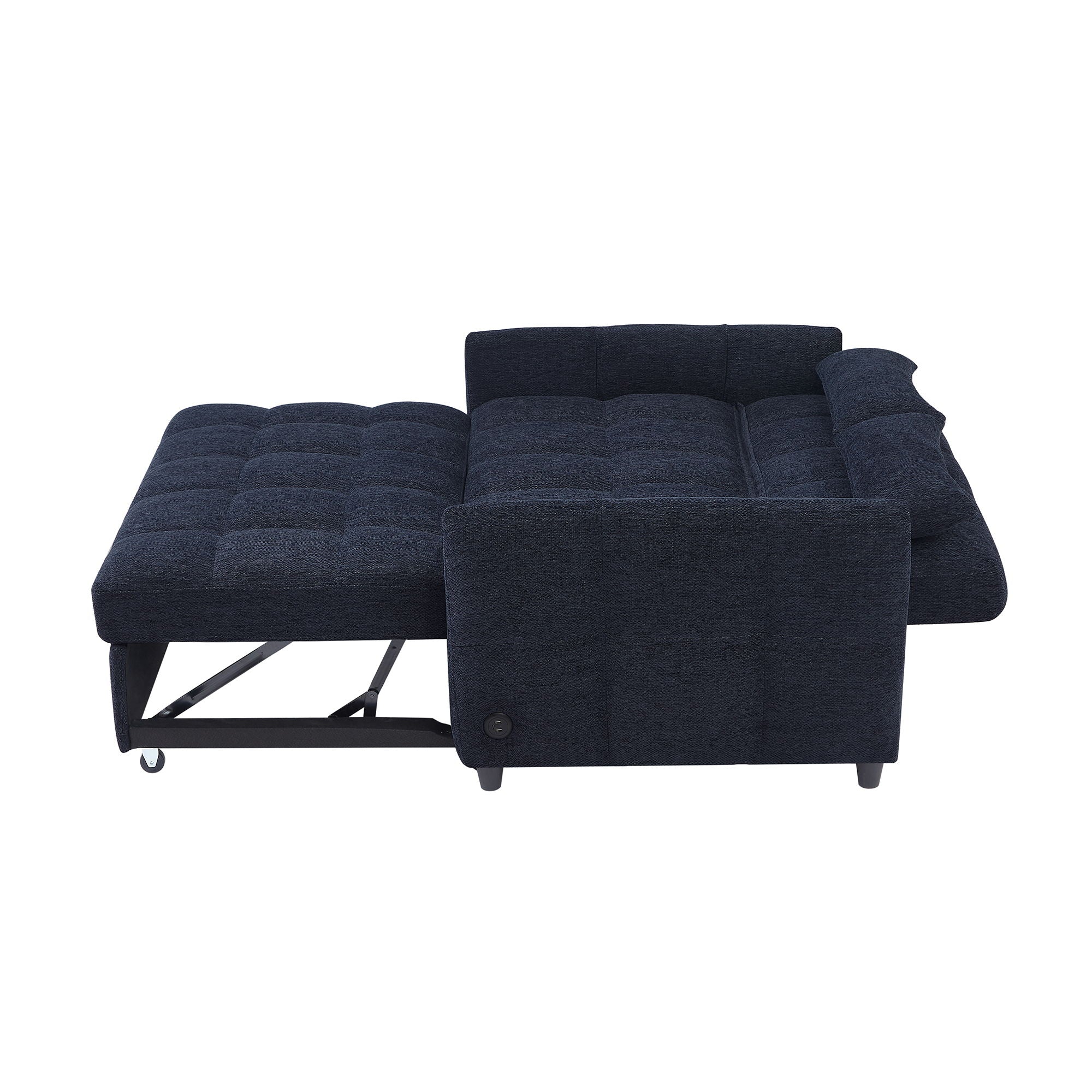 Loveseat Sofa Pull-Out Bed With Adjustable Backrest, 3 USB Ports And 2 Lumbar Pillows For Living Room