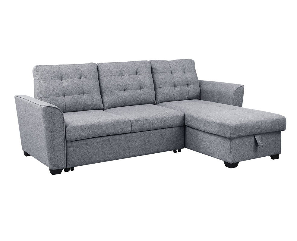 Avery 90.5"W Light Gray Linen Sleeper Sectional Sofa with Reversible Storage Chaise