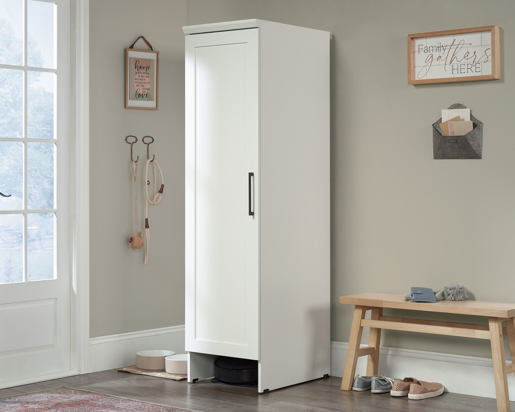 Robot Vacuum Storage Cabinet in Soft White