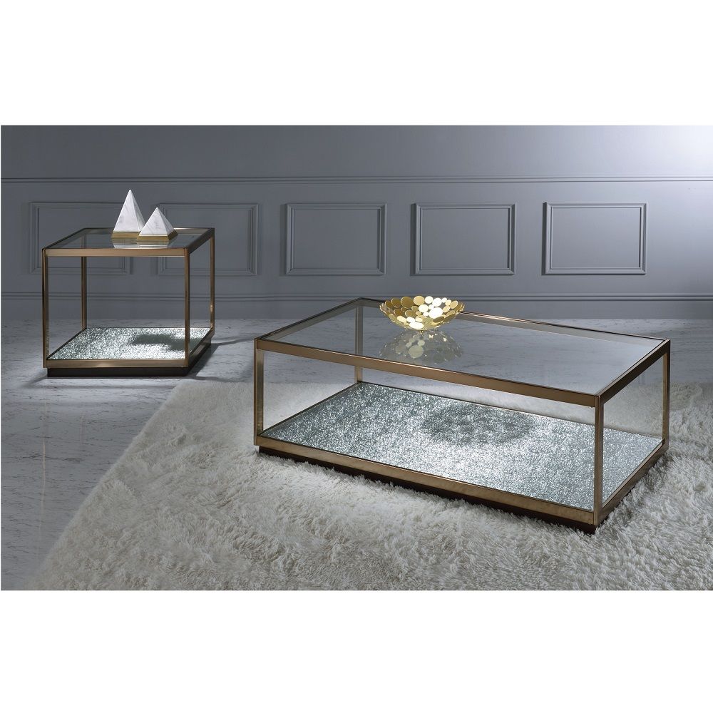 ACME Kaia - End Table - Glass & Gold | Meri Furniture