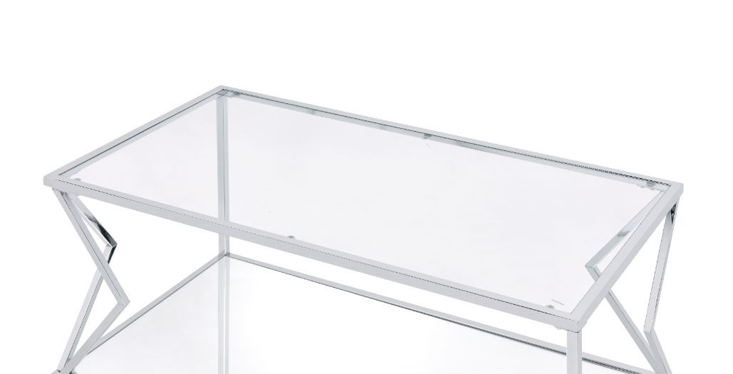 ACME Virtue - Coffee Table - Clear Glass & Chrome Finish | Meri Furniture