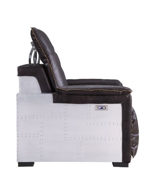 Misezon - Power Motion Recliner - Dark Top Grain Brown Leather & Aluminum