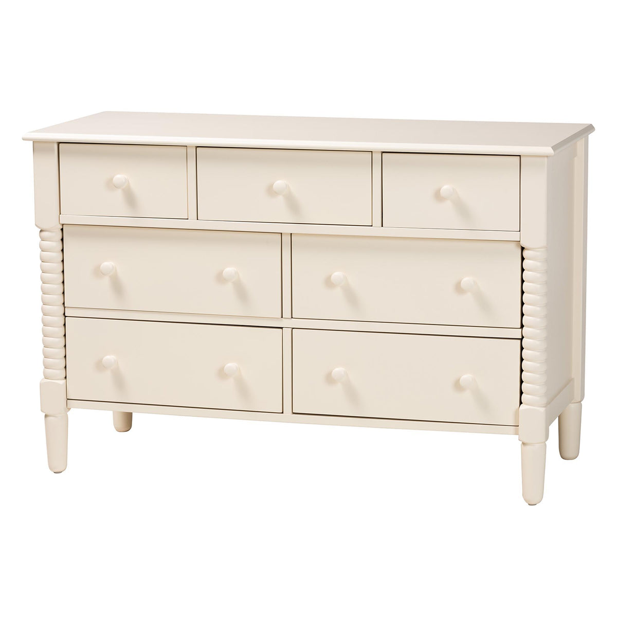 Braith Farmhouse Ivory Spindle Wood King Size 4-Piece Bedroom Set