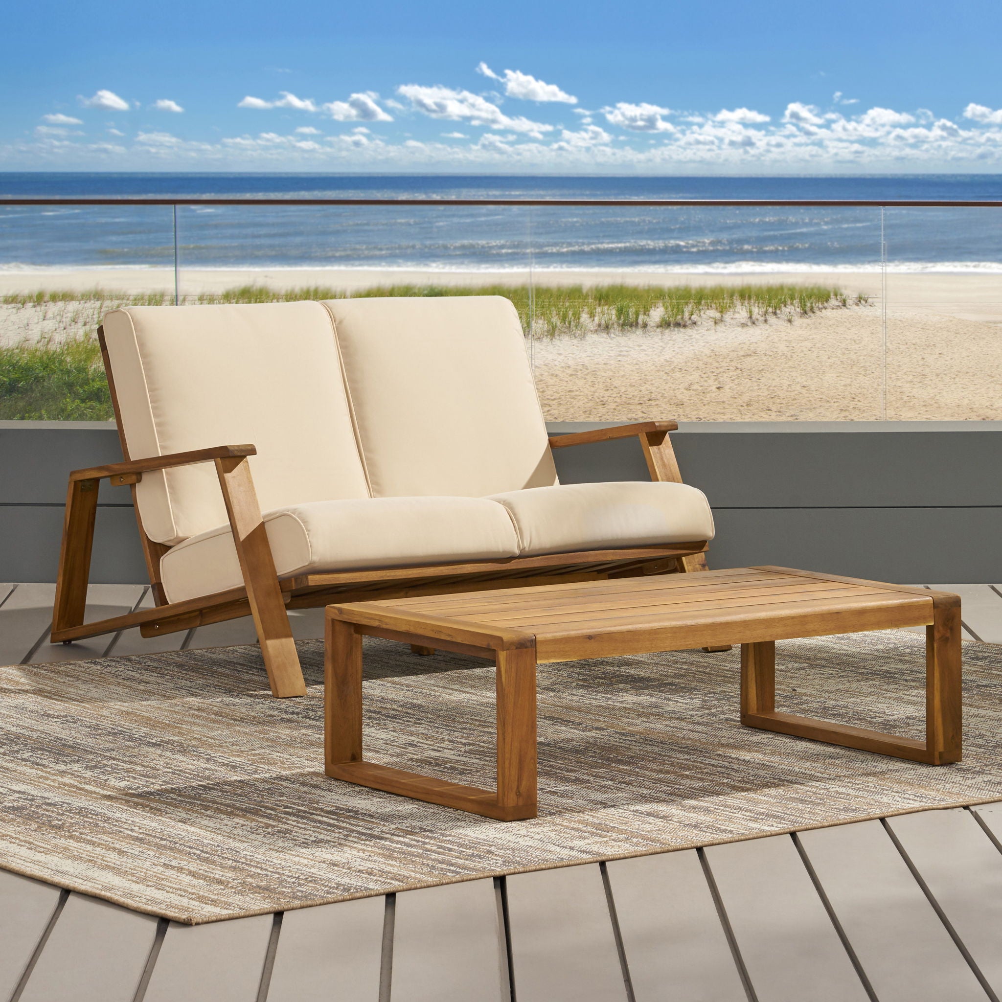 Paloma - Contemporary Loveseat And Coffee Table Set With Weather Resistant Cushions