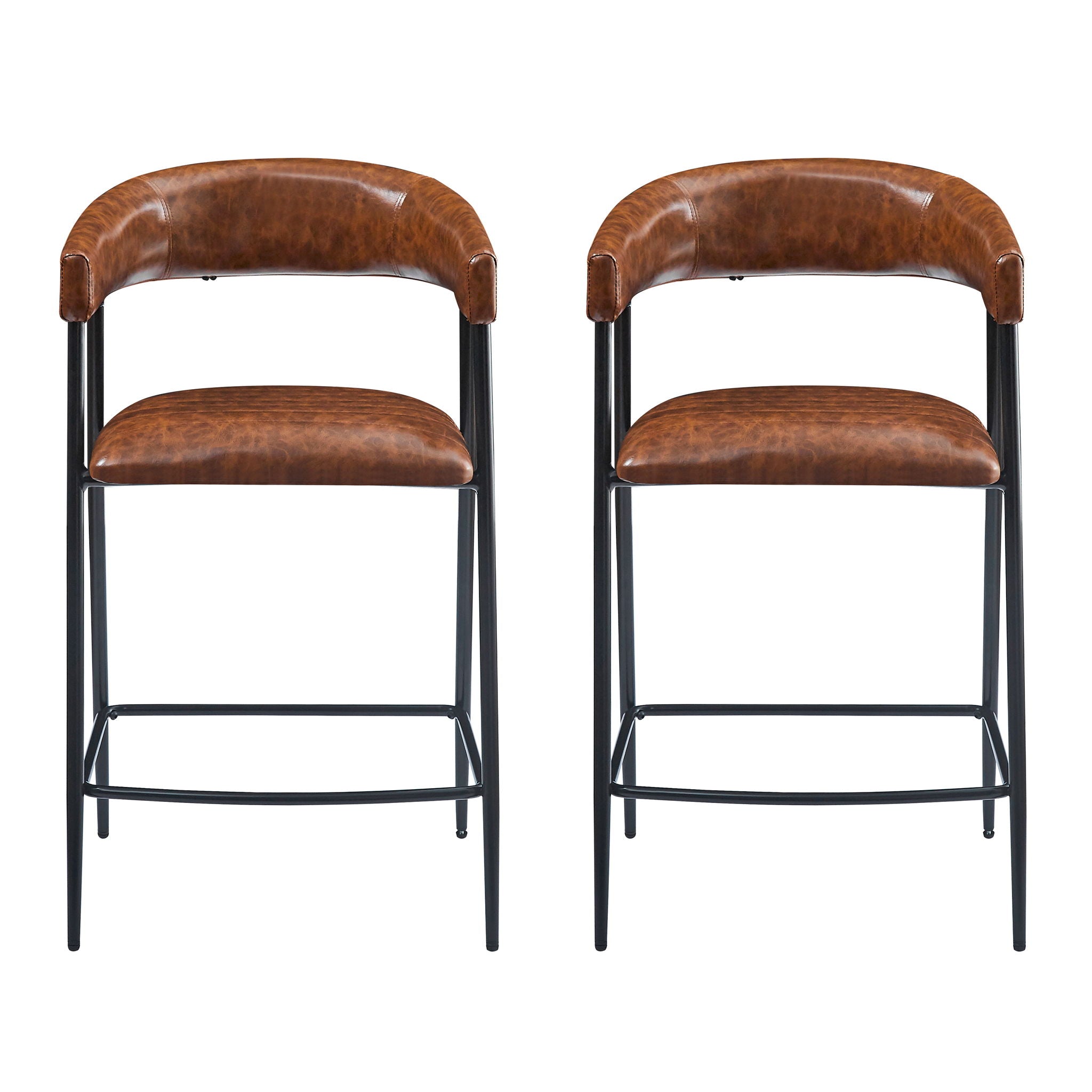 Counter Stools (Set of 2), Upholstered Counter Stools With Iron Frame, Backrest, Footrest, Arm Counter Stools For Home Bar, Kitchen Counter - Brown
