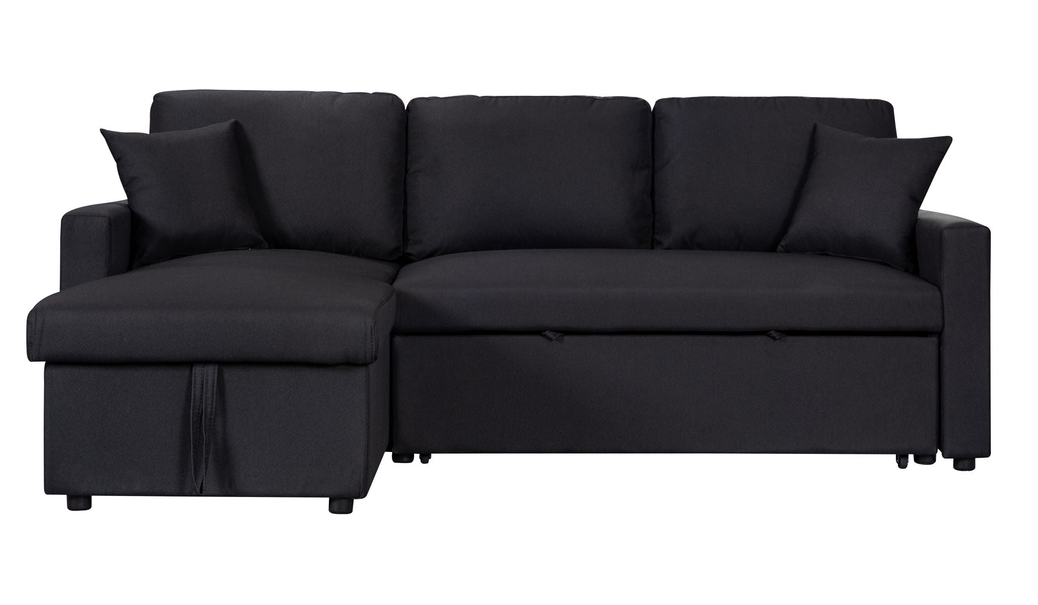 Paisley 82"W Black Linen Fabric Reversible Sleeper Sectional Sofa with Storage Chaise