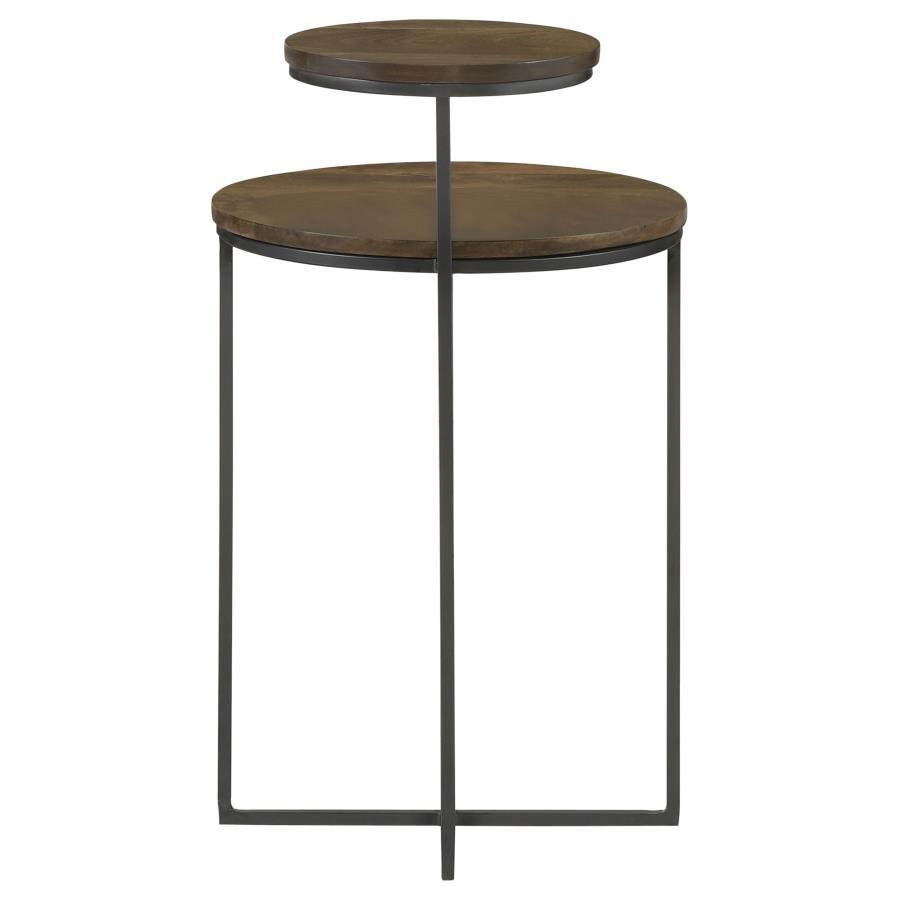 Coaster Fine Furniture Yael - Round Mango Wood Accent Side Table - Natural And Gunmetal | Meri Furniture