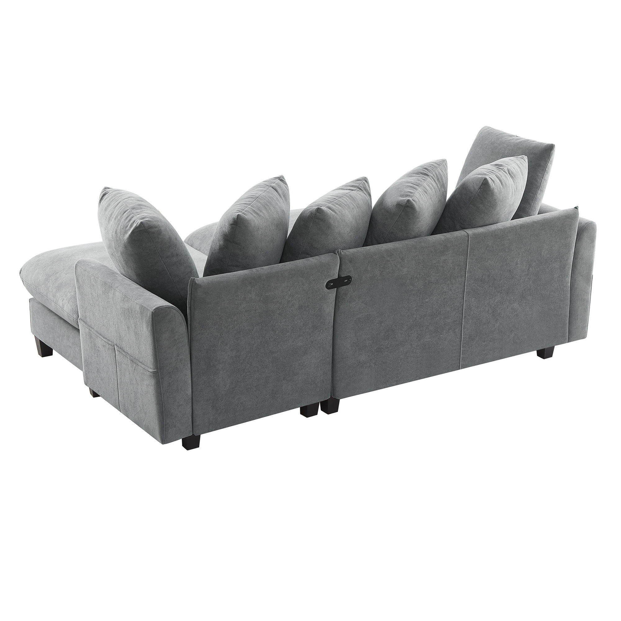 Upholstered L Shaped Sectional Sofa With Storage, Movable Ottoman, And 6 Throw Pillows