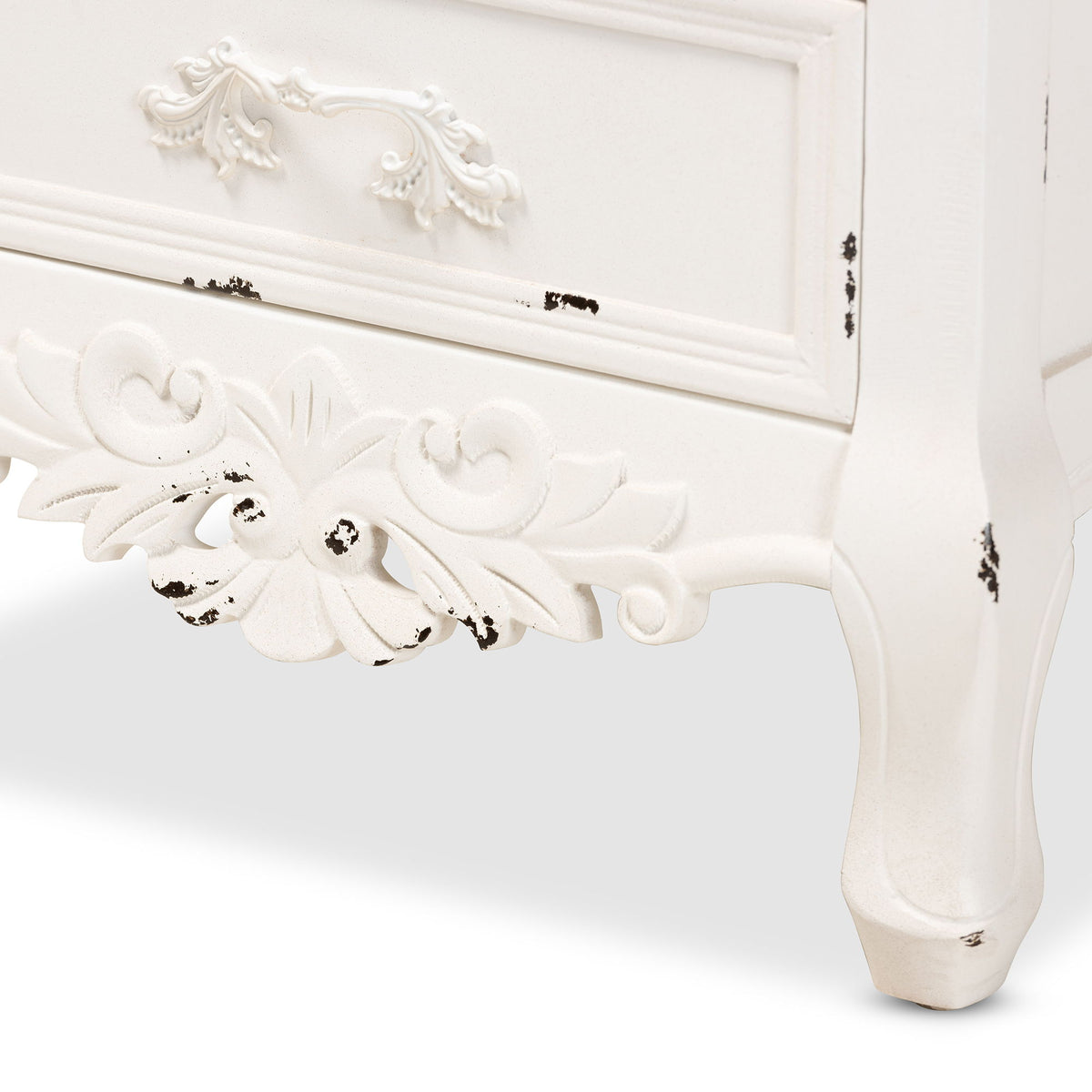 Levron Classic and Traditional Walnut Brown and Antique White Finished Wood 3-Drawer End Table