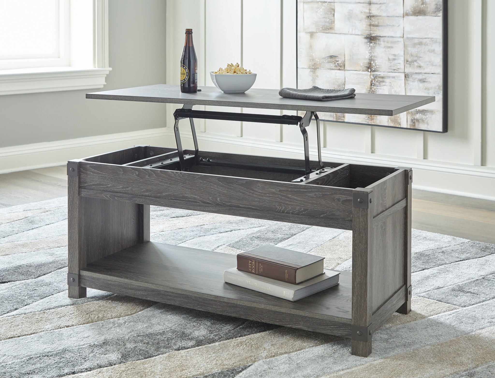 Freedan - Rect Lift Top Cocktail Table - Grayish Brown
