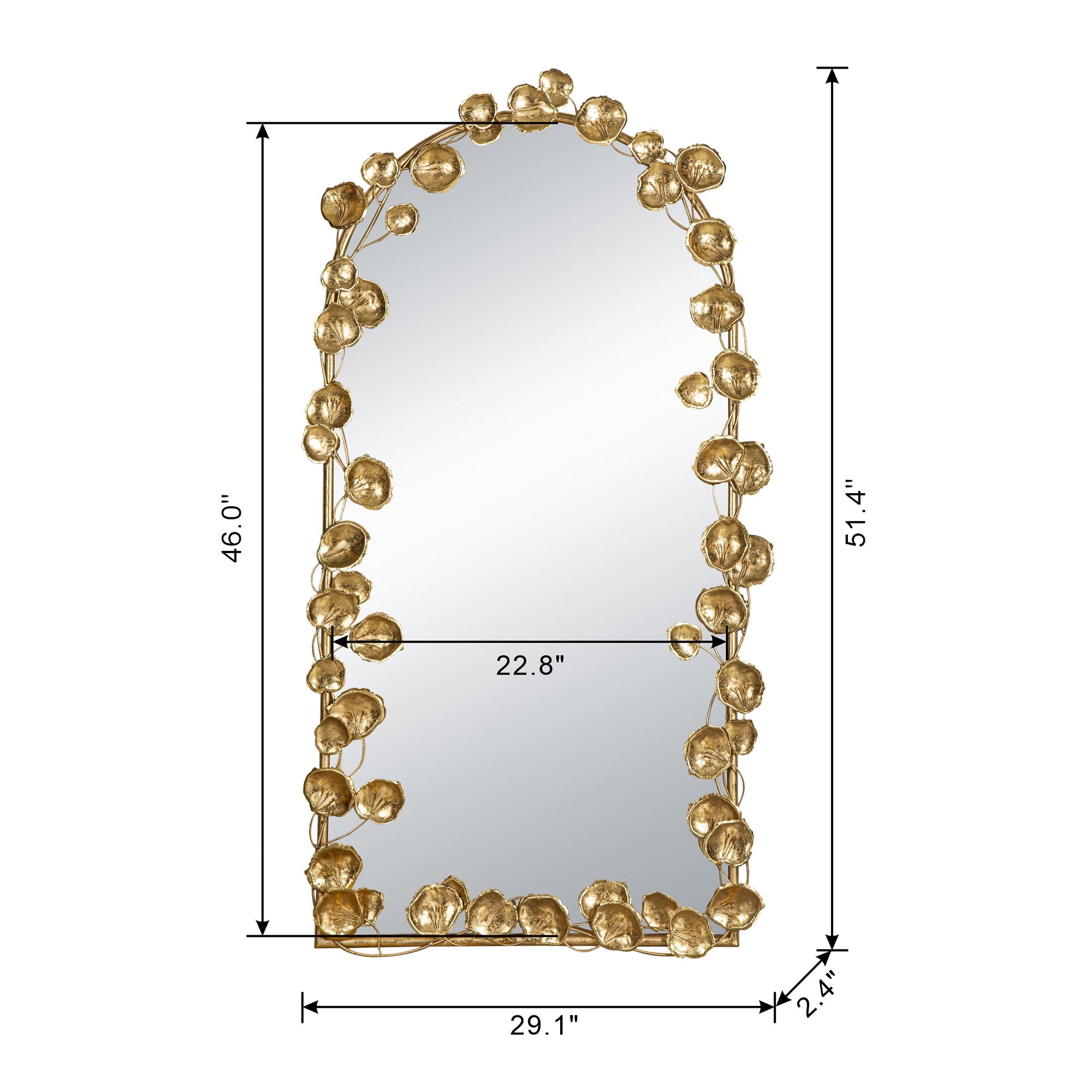 Full Length Arched Wall Mirror With en Leaf Accents Decorative Mirror For Living Room Bedroom - Gold