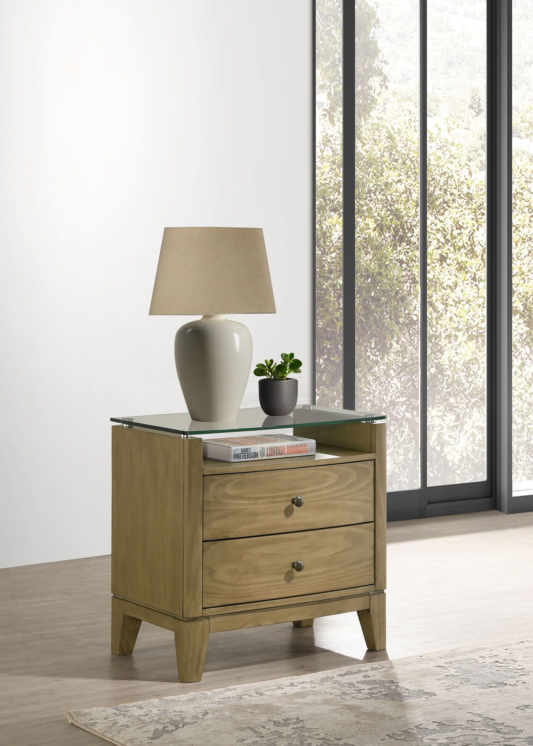 Coaster Fine Furniture Granada - 2-Drawer Glass Top Nightstand - Natural Pine | Meri Furniture