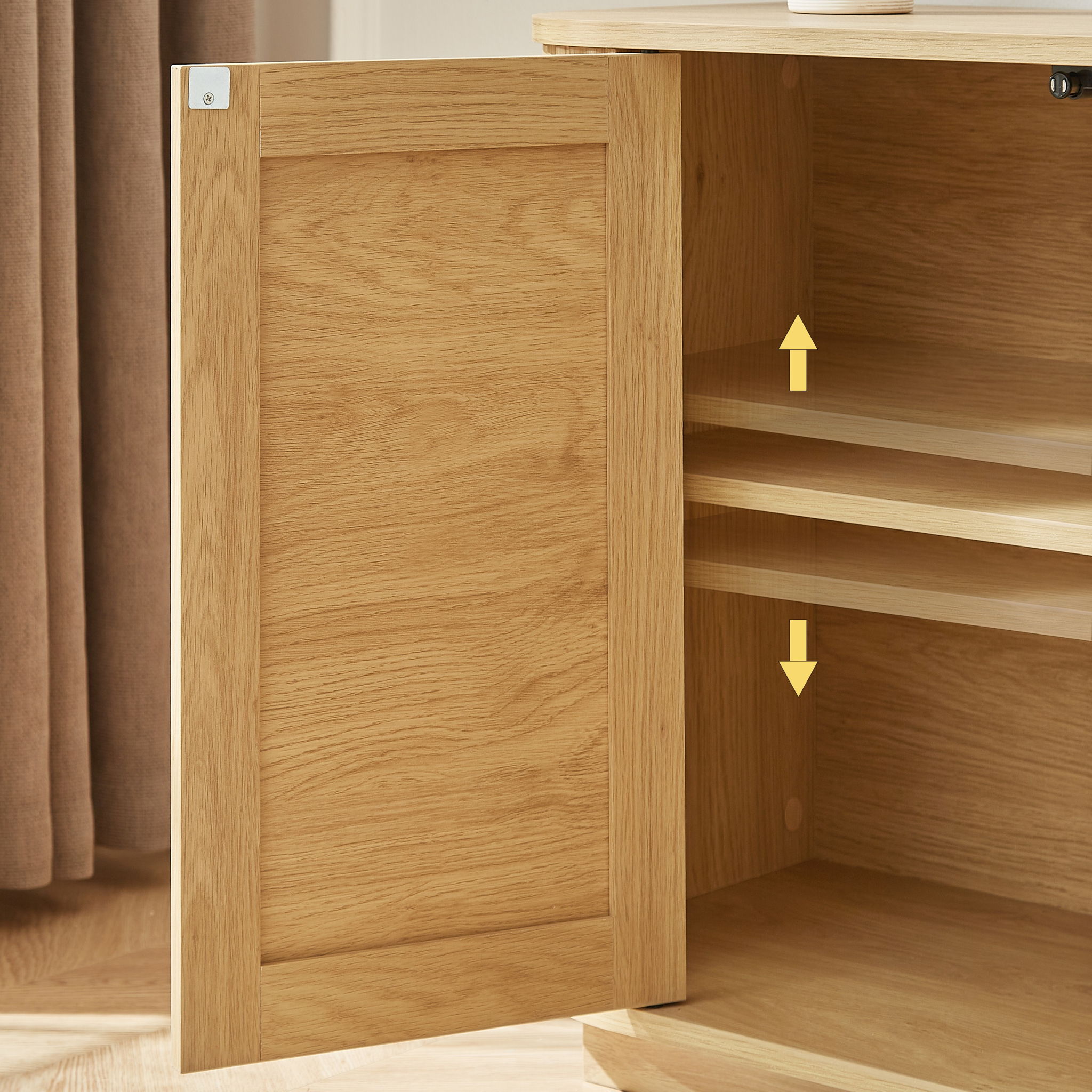 Contemporary Wave Shaped TV Stand With Rattan Doors