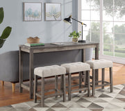 Oriana Brown 4 Piece Counter Height 60" Pub Table Set with Tufted Creamy White Linen Stools