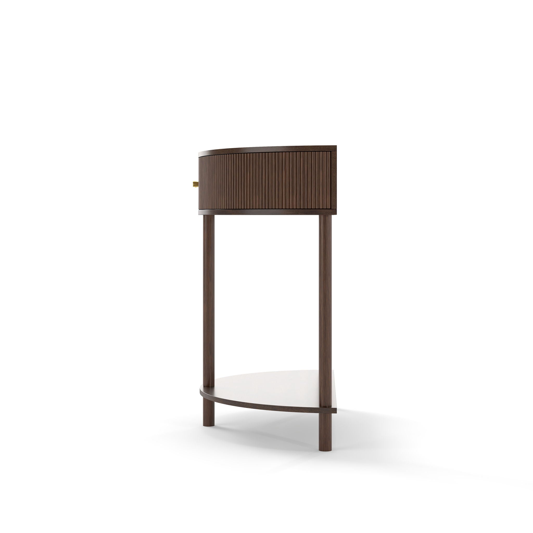 Boho Rattan Semi Circle End Table With Sliding Rattan Door, Storage And Bottom Shelf