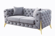 ACME Jelanea - Loveseat - Gray Velvet & Gold Finish - 30" | Meri Furniture