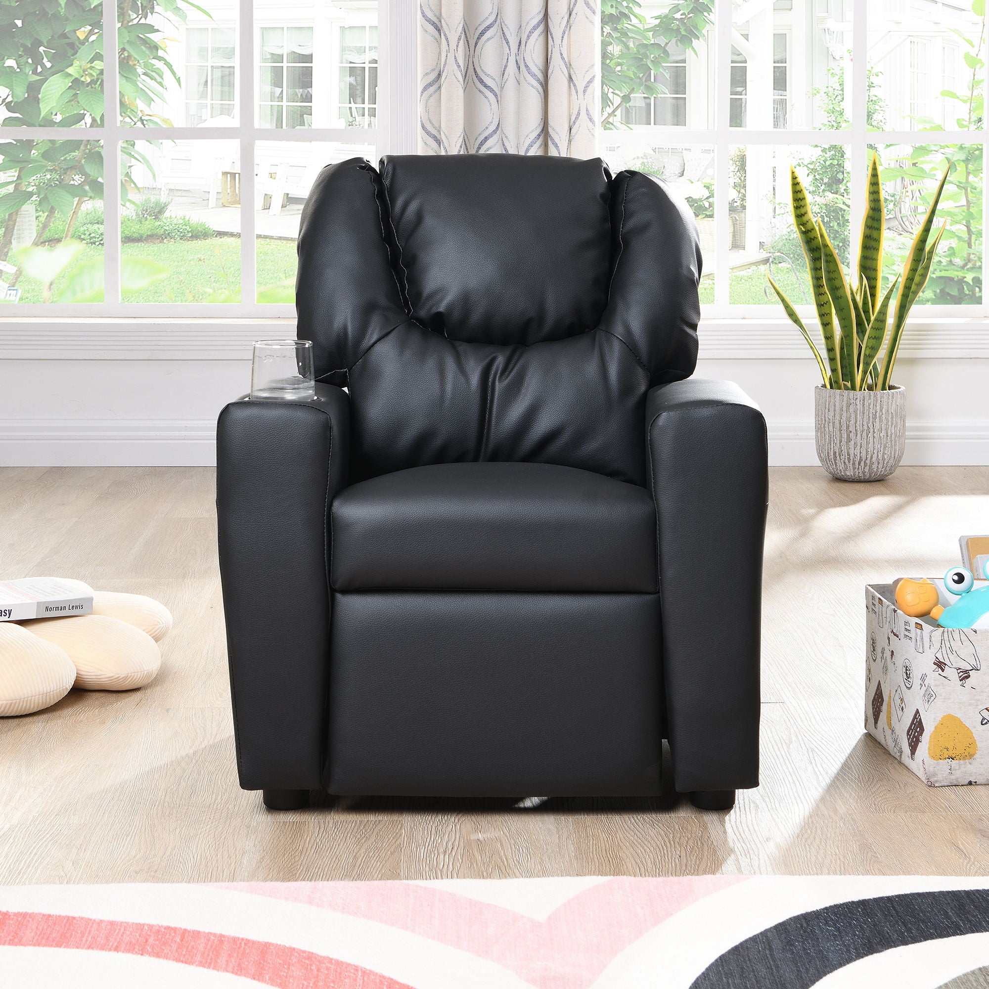 Sally Deluxe Kids Recliner Chair With Cup Holder - Black