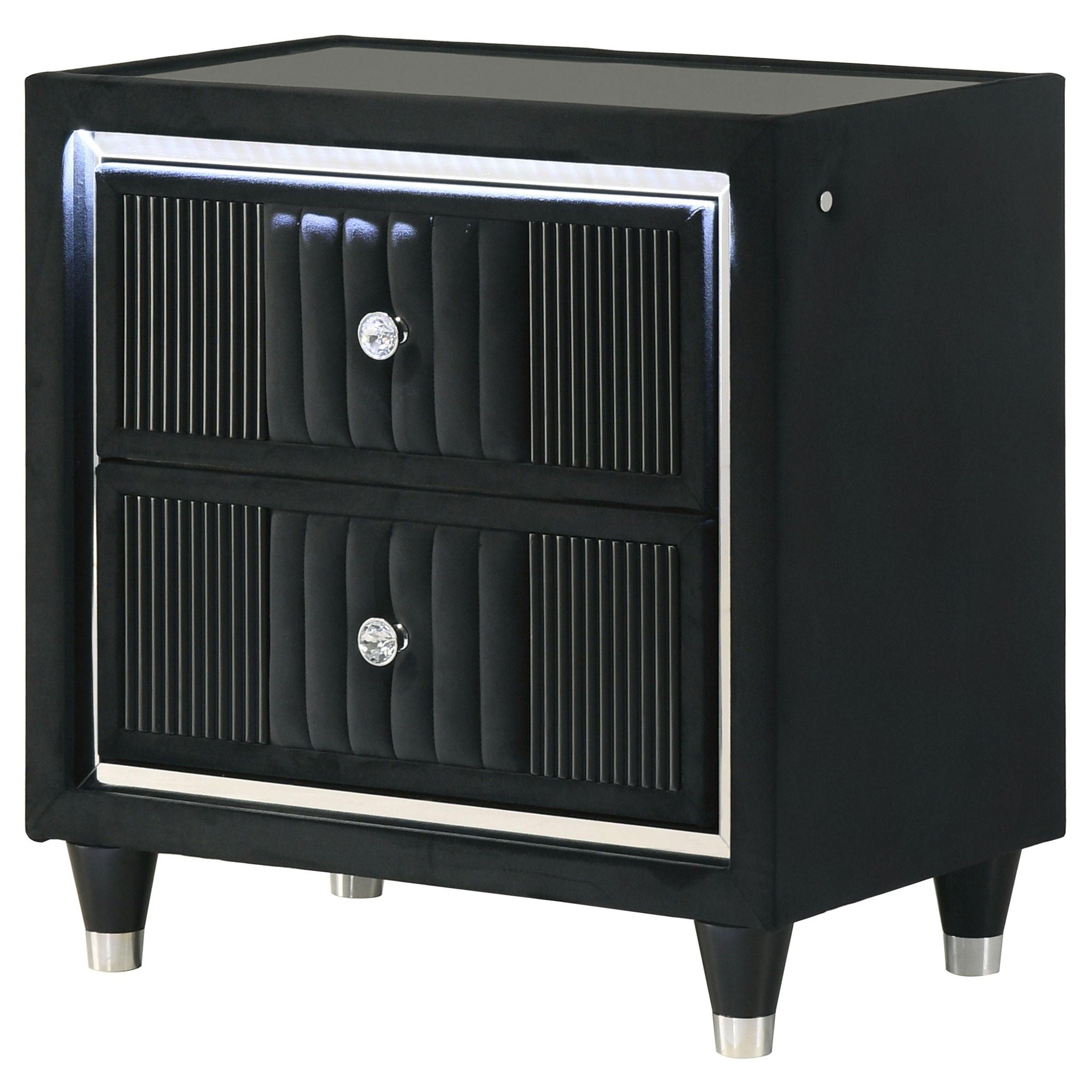 Ravenne 2-drawer Velvet Upholstered LED Nightstand with USB Black