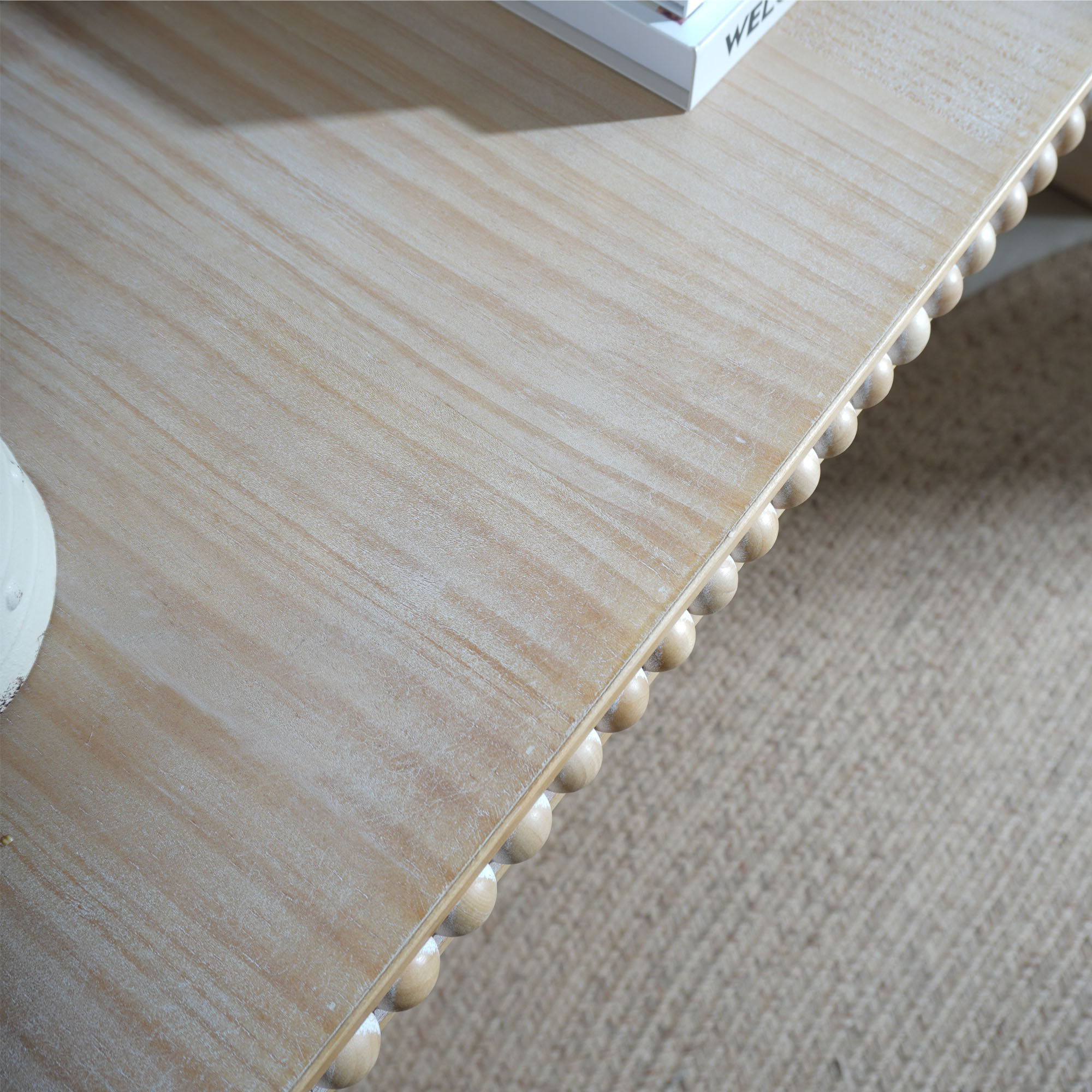 Console Table With Wood Beads Curved Waterfall Style Table - Antique Natural / Natural / Rustic / Natural / White