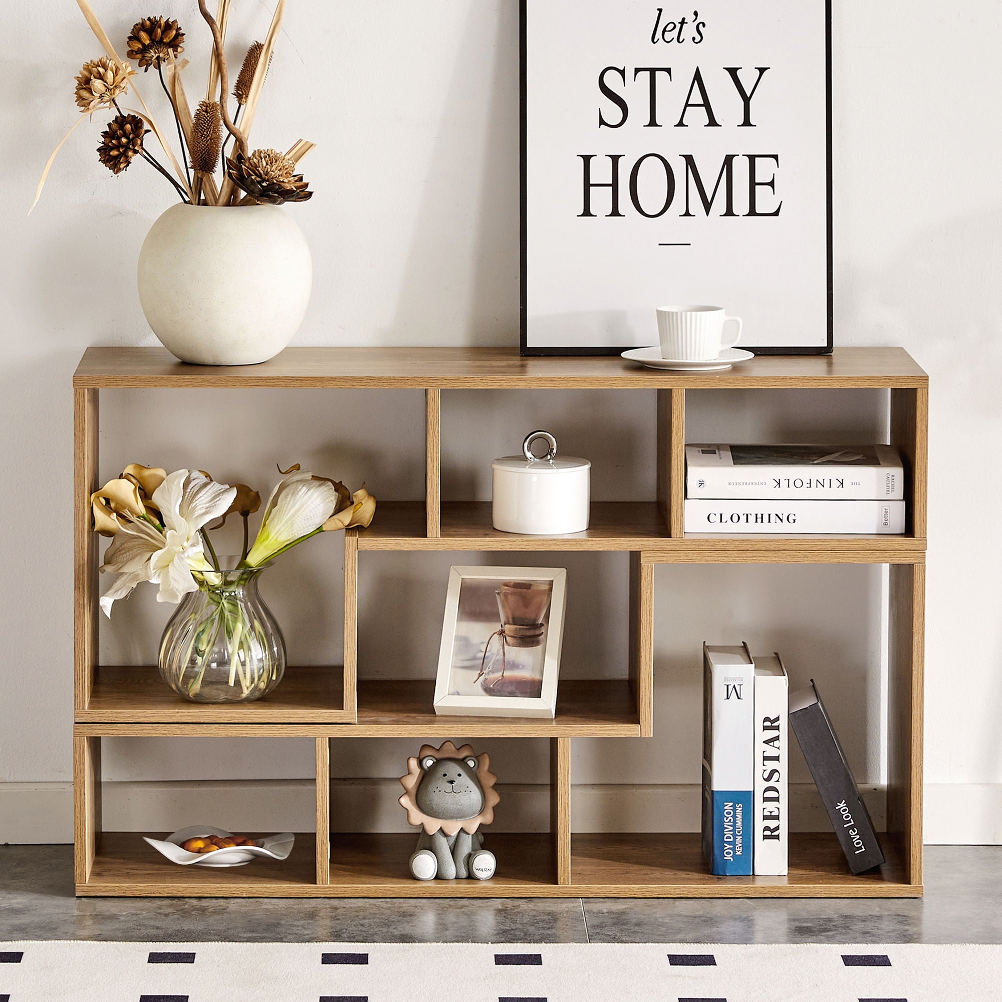 Minimalist Cube TV Stand With Adjustable Open Storage Shelves