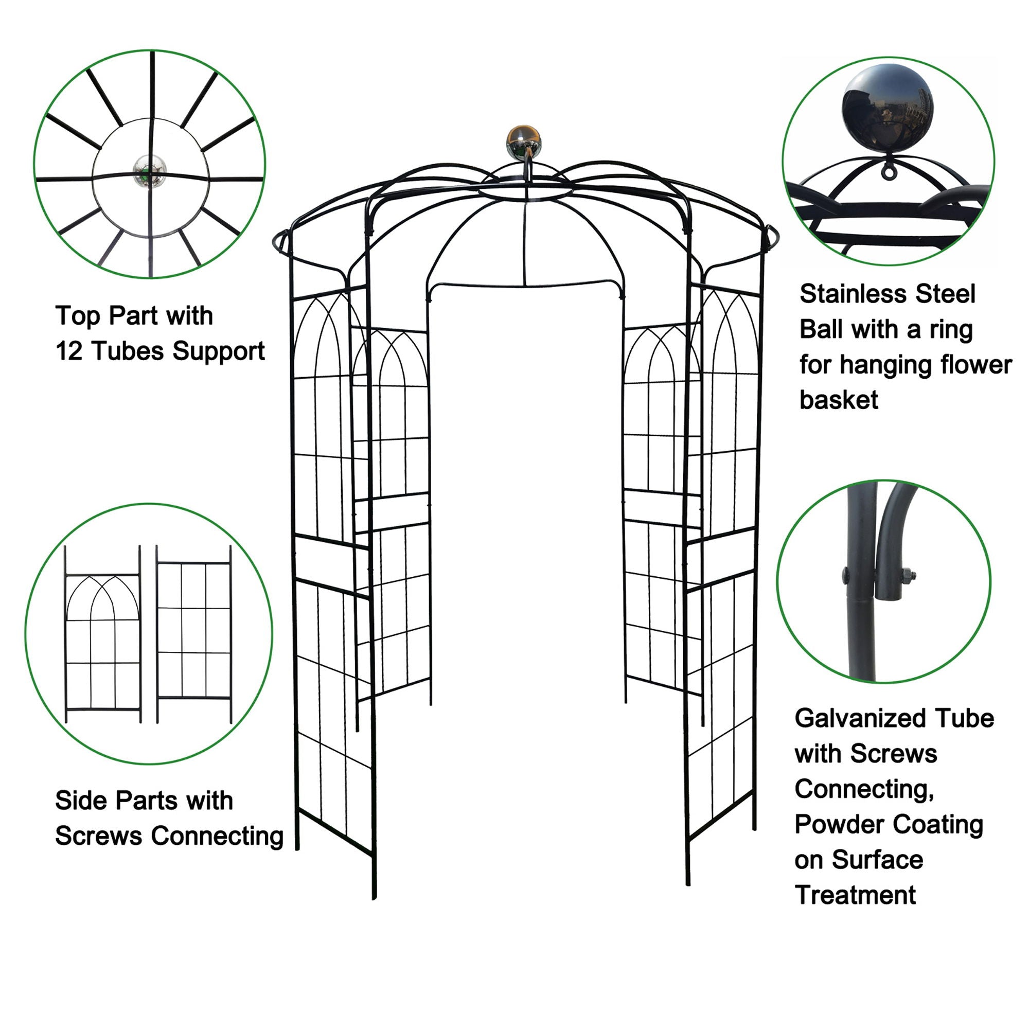 Metal Garden Arch Iron Garden Arbors Gazebo Dia High Birdcage Shape Pergola Pavilion For Wedding Ceremony