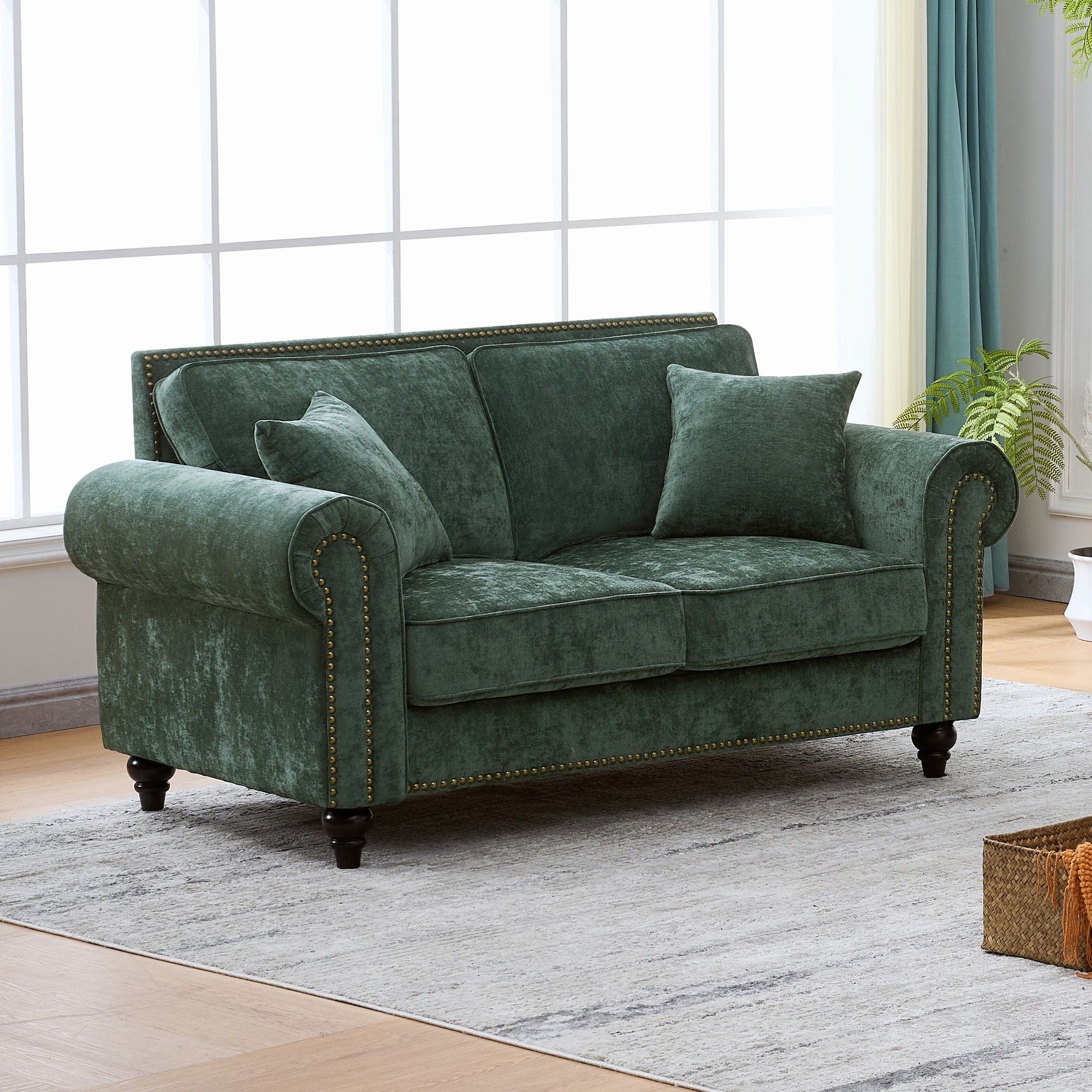 2 Seater Sofa With Rolled Arms, Tufted Upholstered Couch