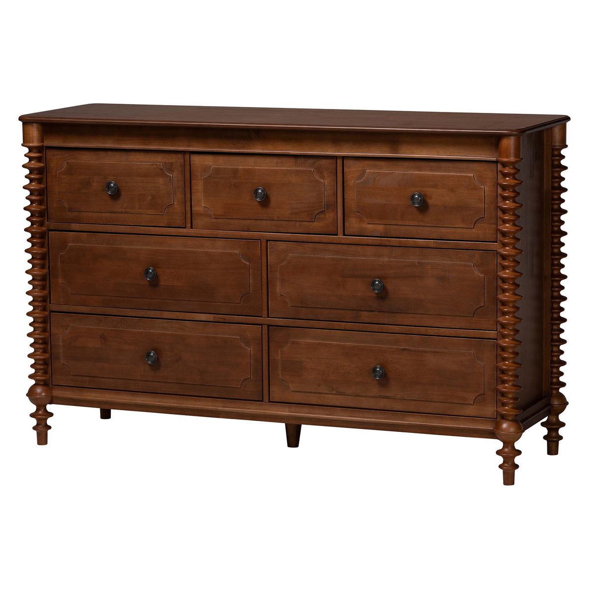 Neviah 5-Piece Bedroom Set with 1-Drawer Nightstands, King, Walnut Brown