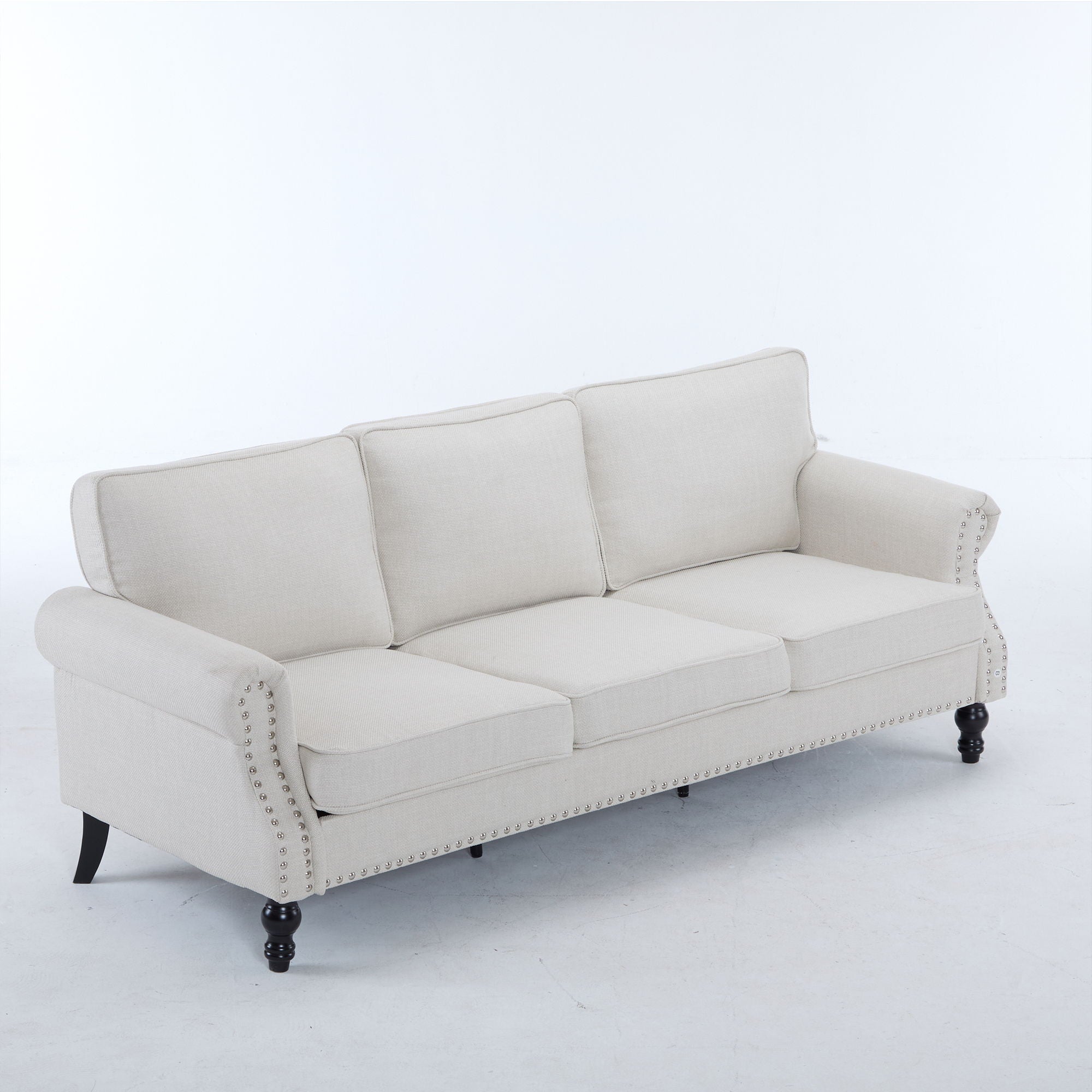 Rolled Arm Sofa With Nailhead Trim With Wooden Legs