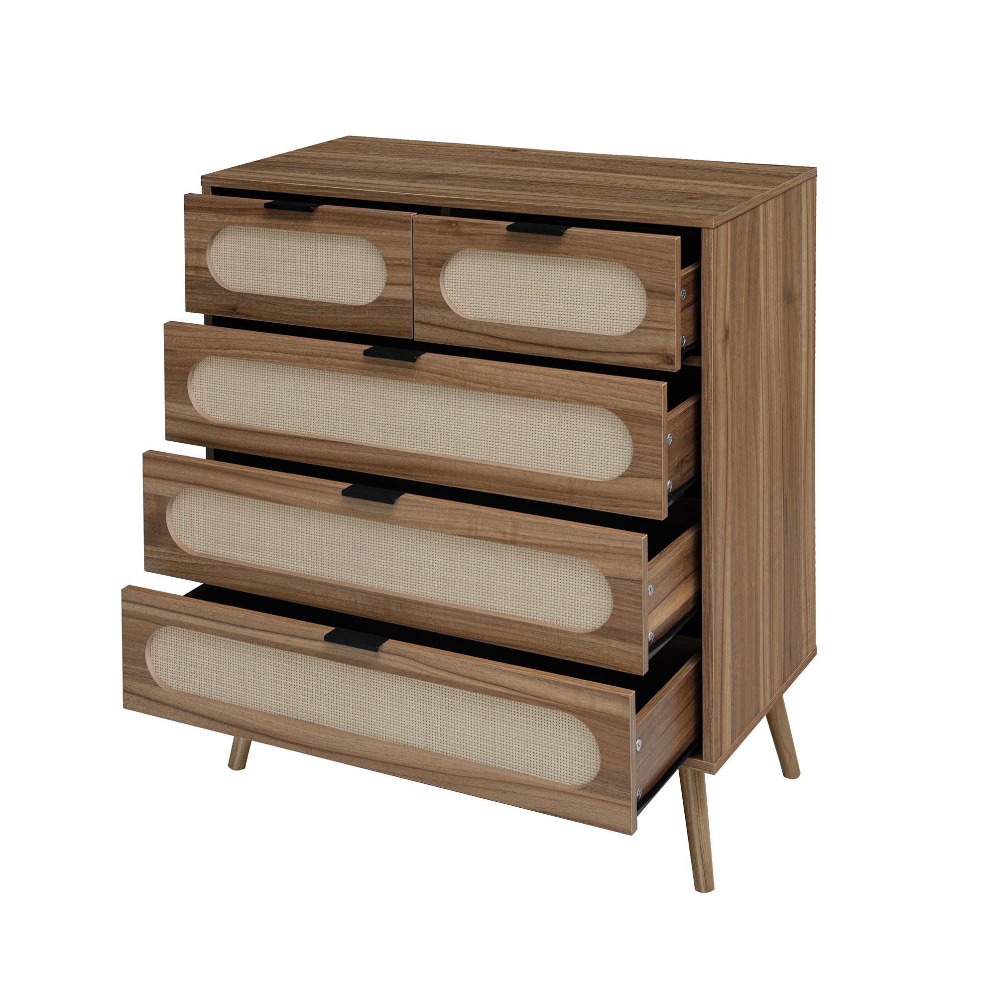 Modern 5 Drawer Accent Storage Cabinet For Living Room, Bedroom, Dining Room, Or Study - Walnut