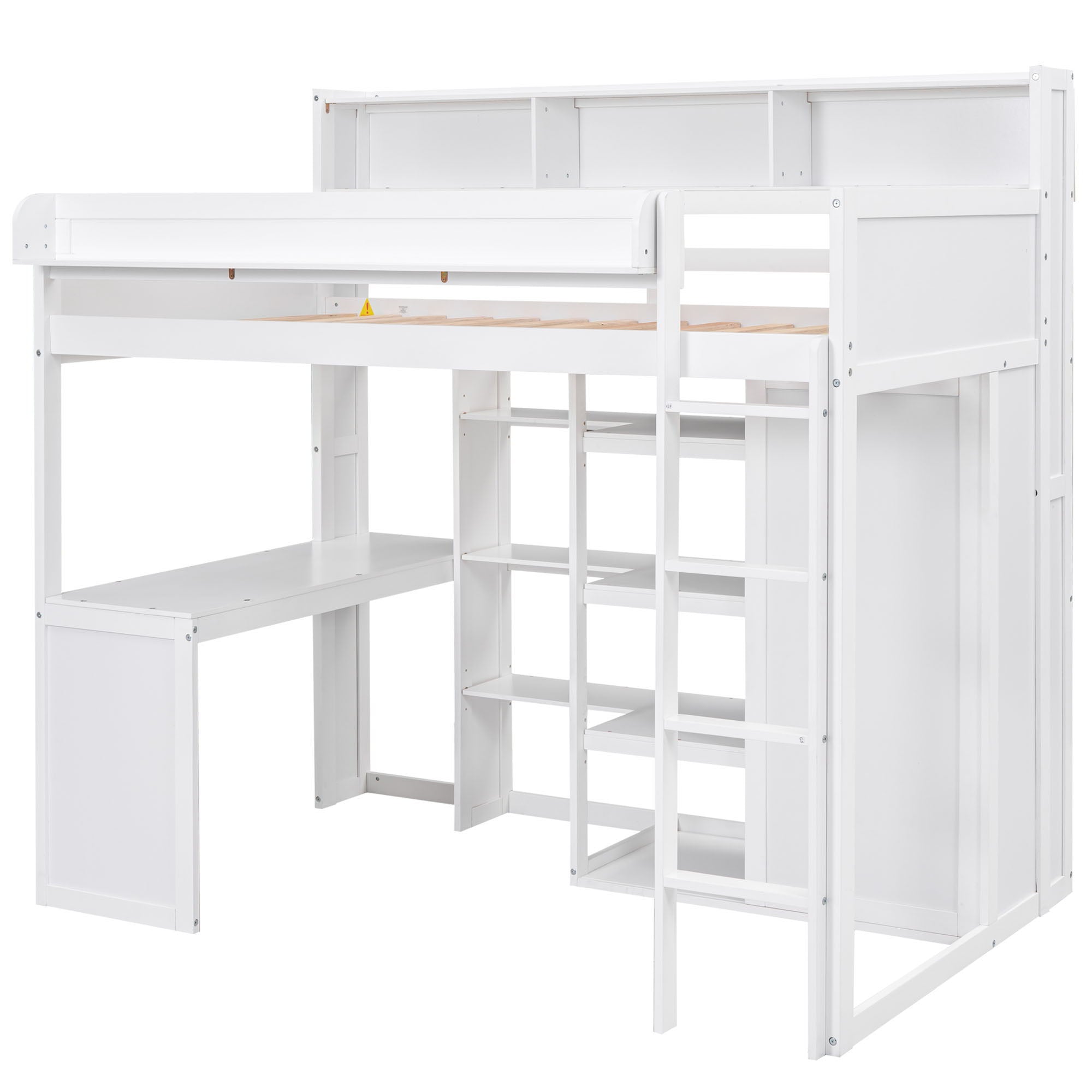 Loft Bed With Built In Desk, Storage Shelves, And Wardrobe
