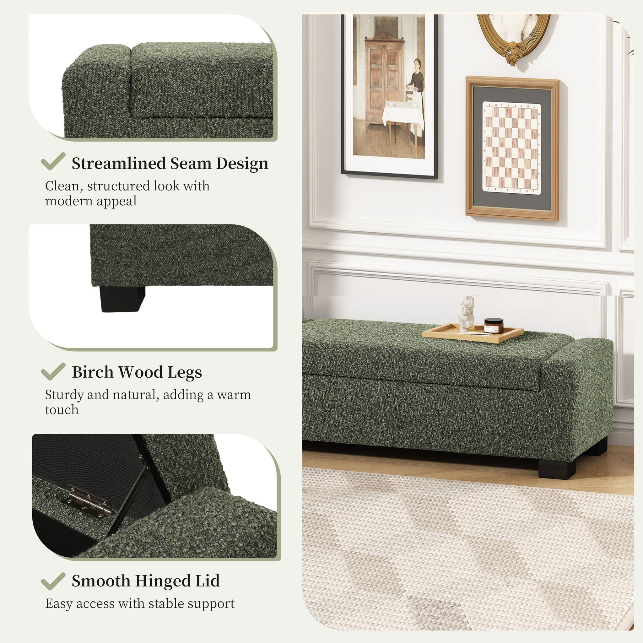 Textured Fabric Ottoman Bench With Hinged Lid